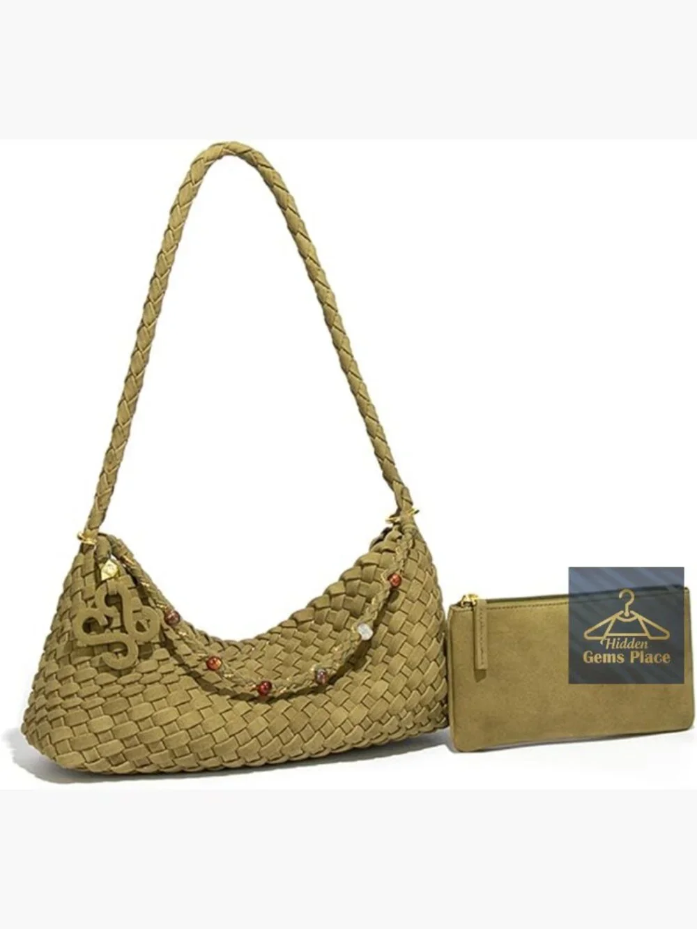 Small Faux Suede Woven Hobo Handbag with Removable Pouch, Slouchy Tote